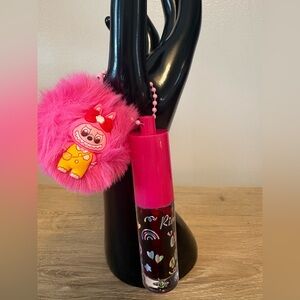 Kids Pink Furry Keychain with Lip Gloss